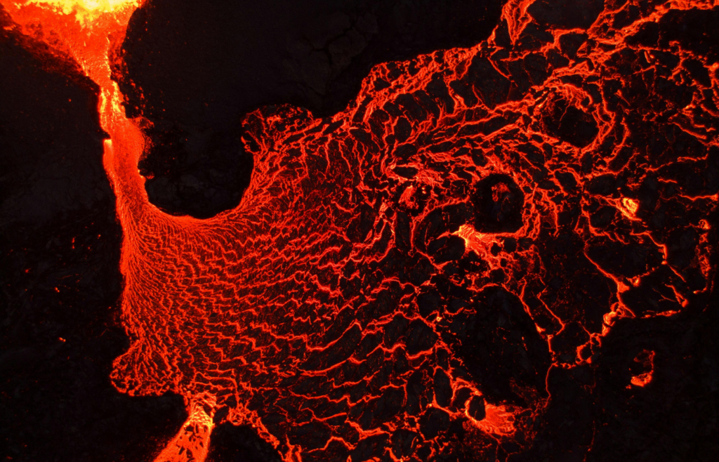 Fresh lava field forming new coastline