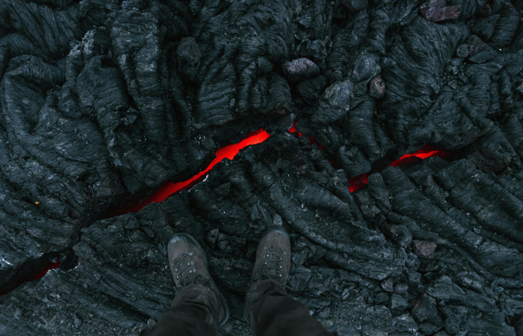 Cracked ground with volcano or seismic zone 