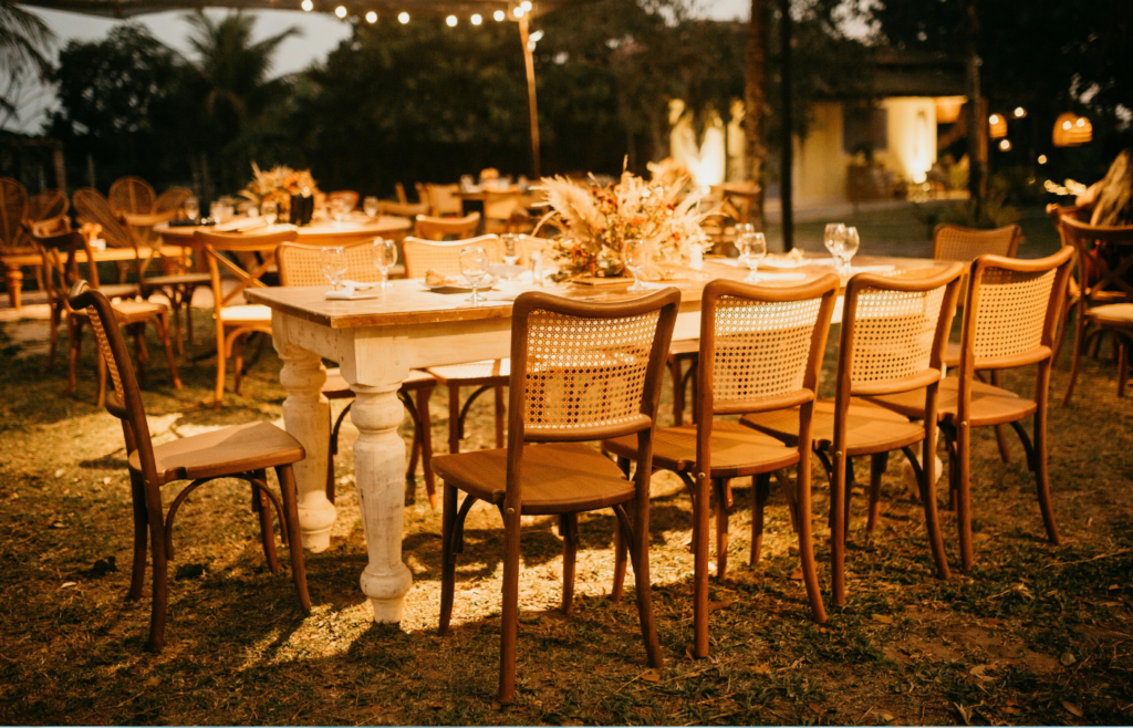 Set table at wedding party at evening
