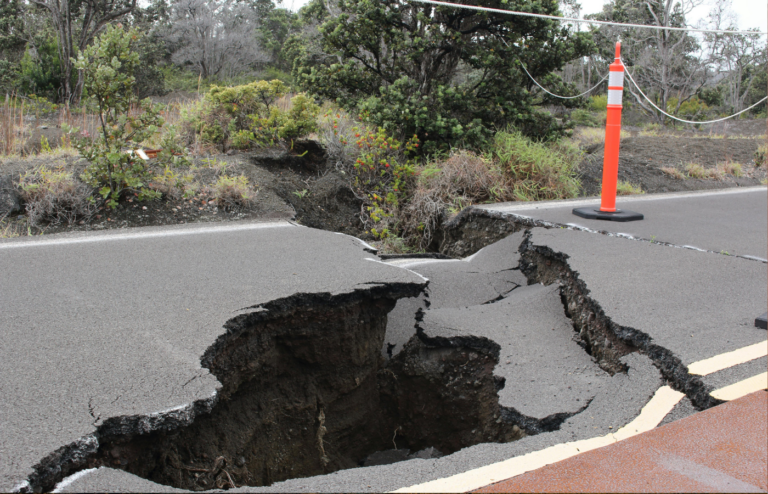 Jagged fault line cutting road