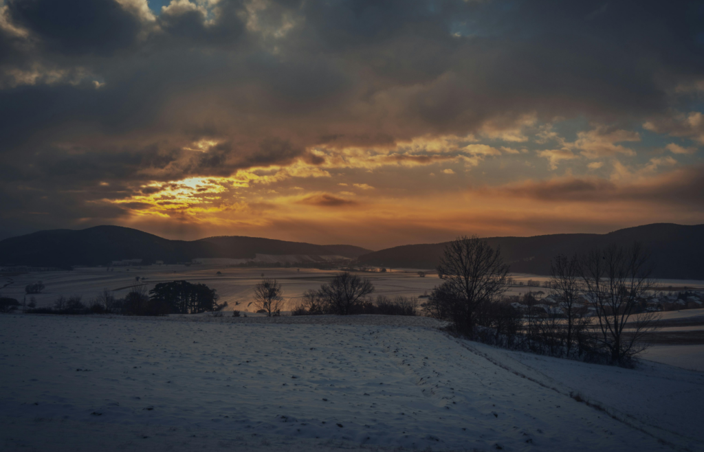 Countryside in Winter at Sunset