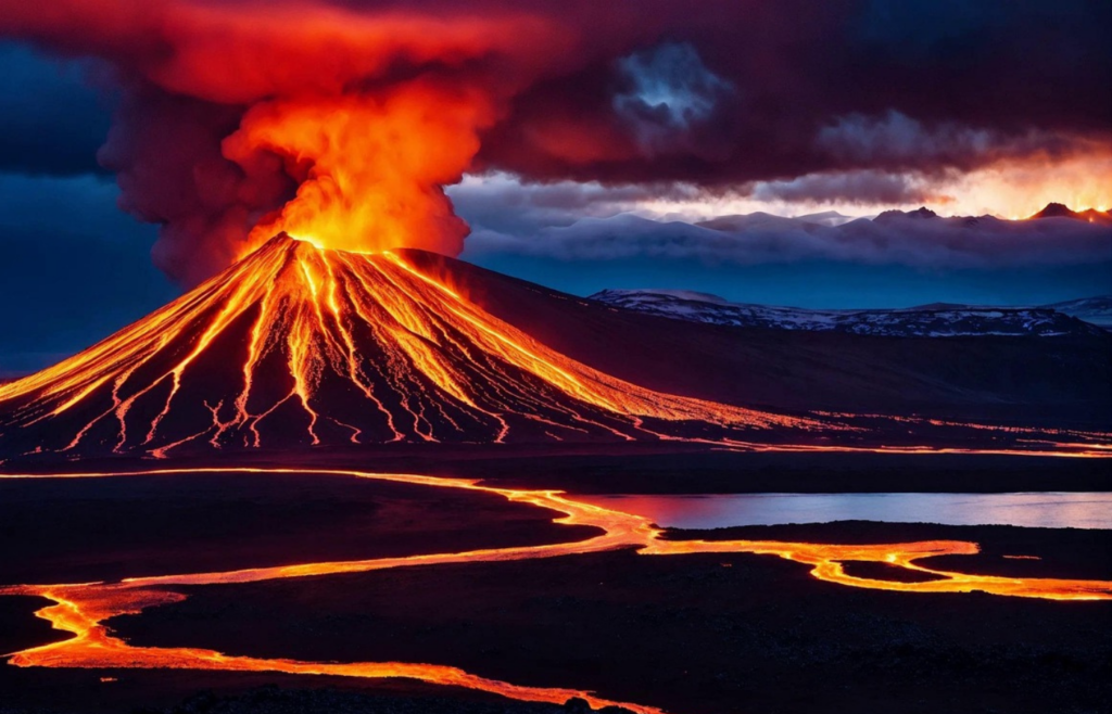 A satellite view of volcanic eruption