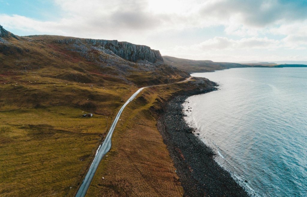 Aerial Photo of Road Near Sea Water