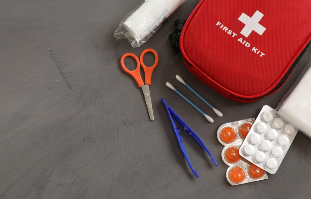 First Aid Kit on Gray Background