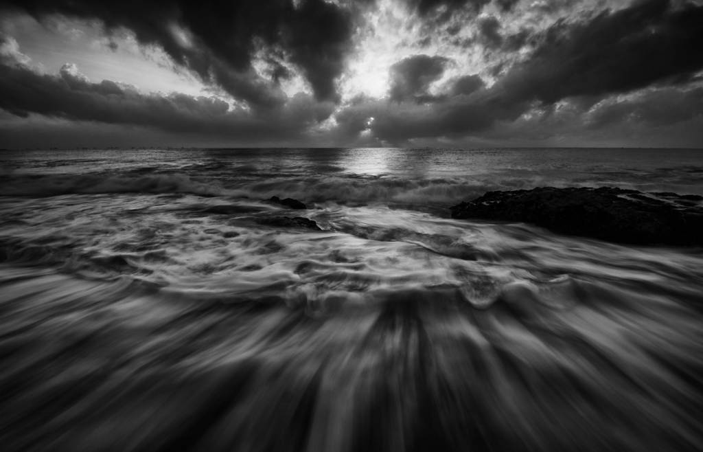 Seashore in black and white