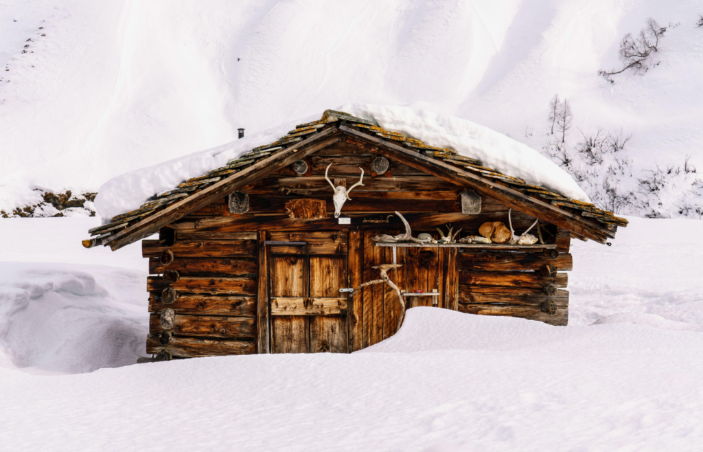 Wooden House in Snow