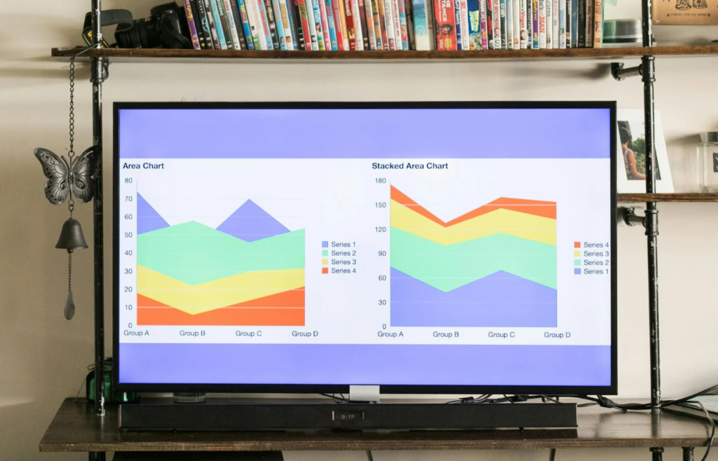 Data charts model graphs on a screen