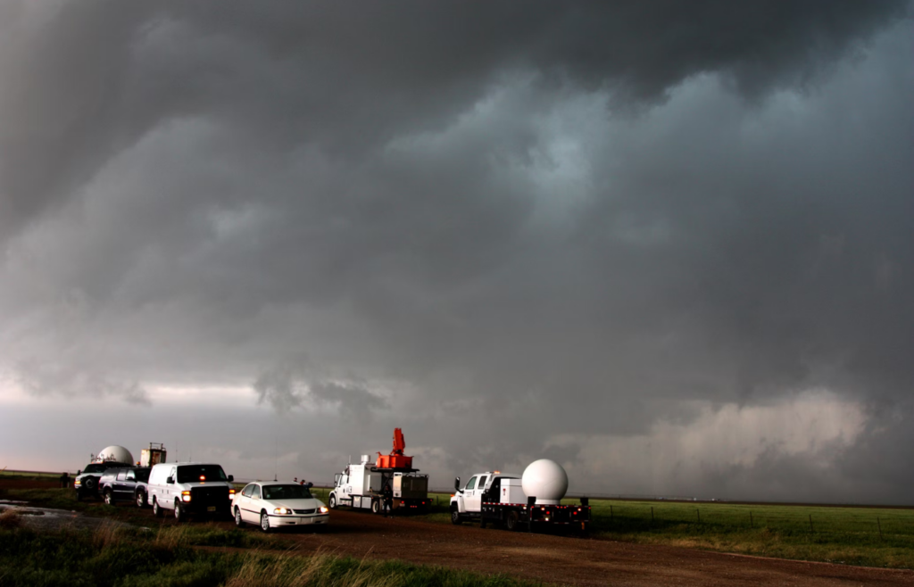 Weather monitoring station in an open field