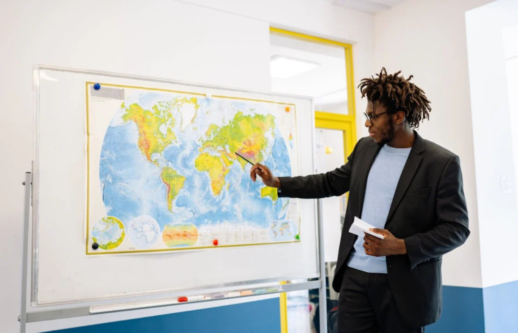 Meteorologist studying weather maps