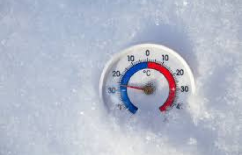 A thermometer showing extreme sub-zero temperatures