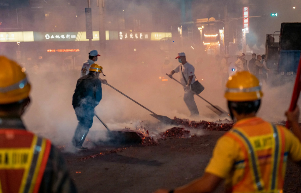 Fire officers are extinguishing the fire