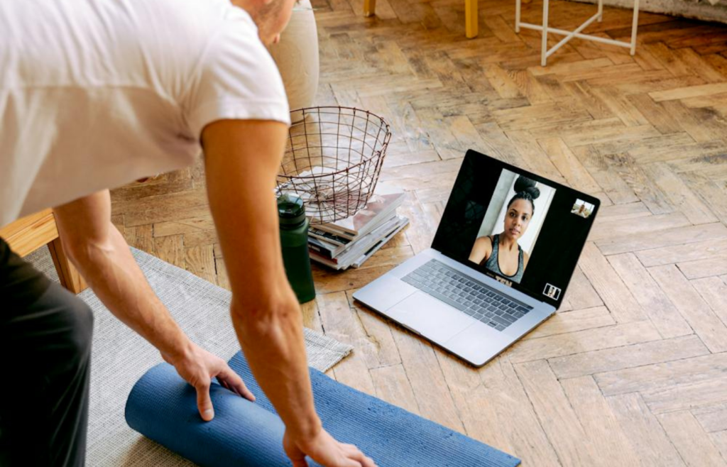 Person video chatting on a laptop