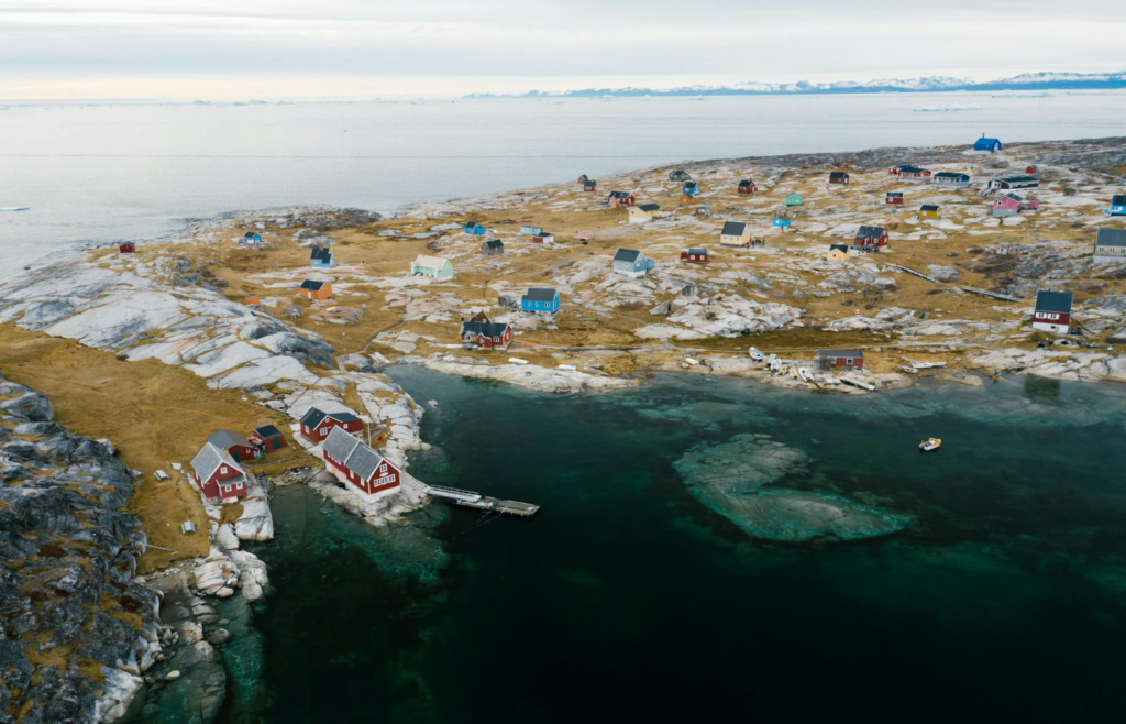 A devastated coastal village post-tsunami