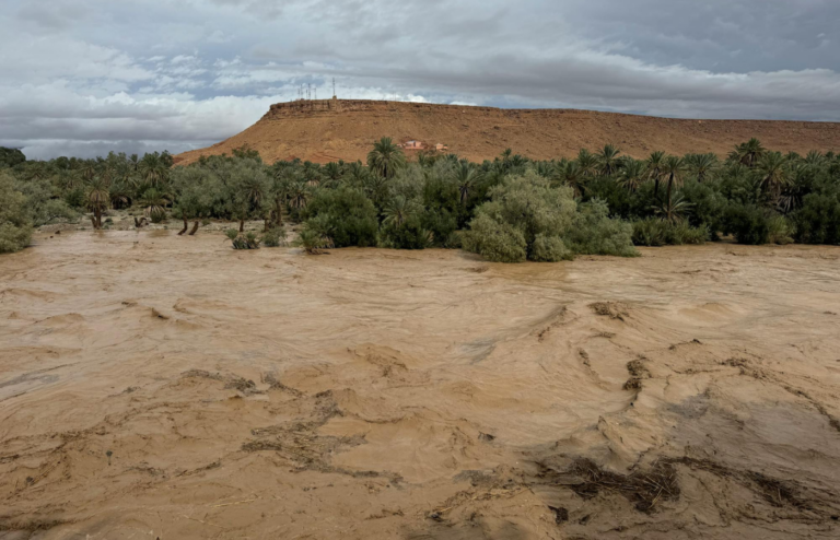 Collage showing contrasting weather conditions—floods and droughts
