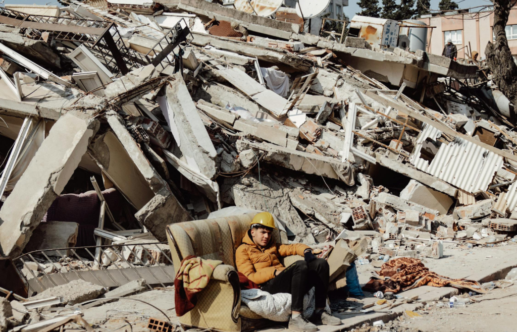  Collapsed stage structure with emergency responders on site