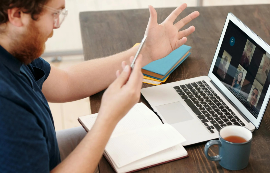 A person video chatting on a laptop