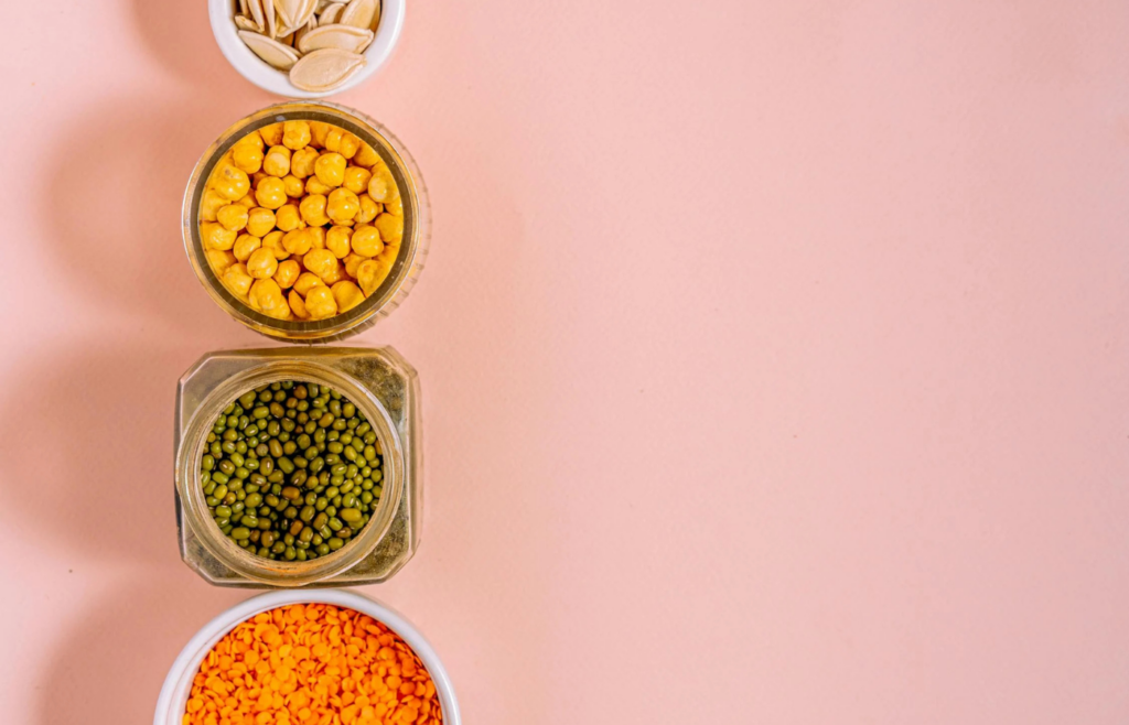 A bowl filled with colorful dried lentils
