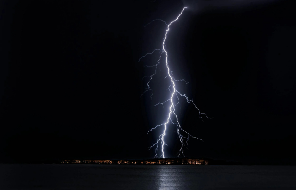 Lightning strike on city