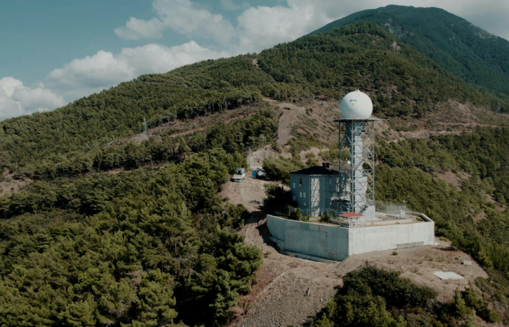 Aerial view of a distant station