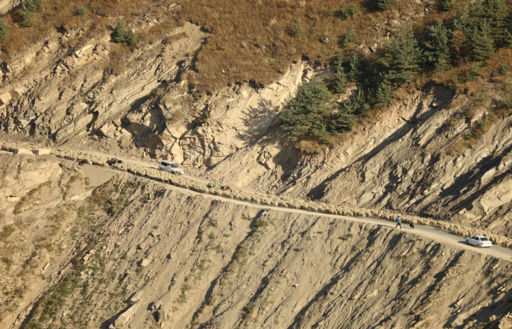 Aftermath of a massive landslide on a mountainside