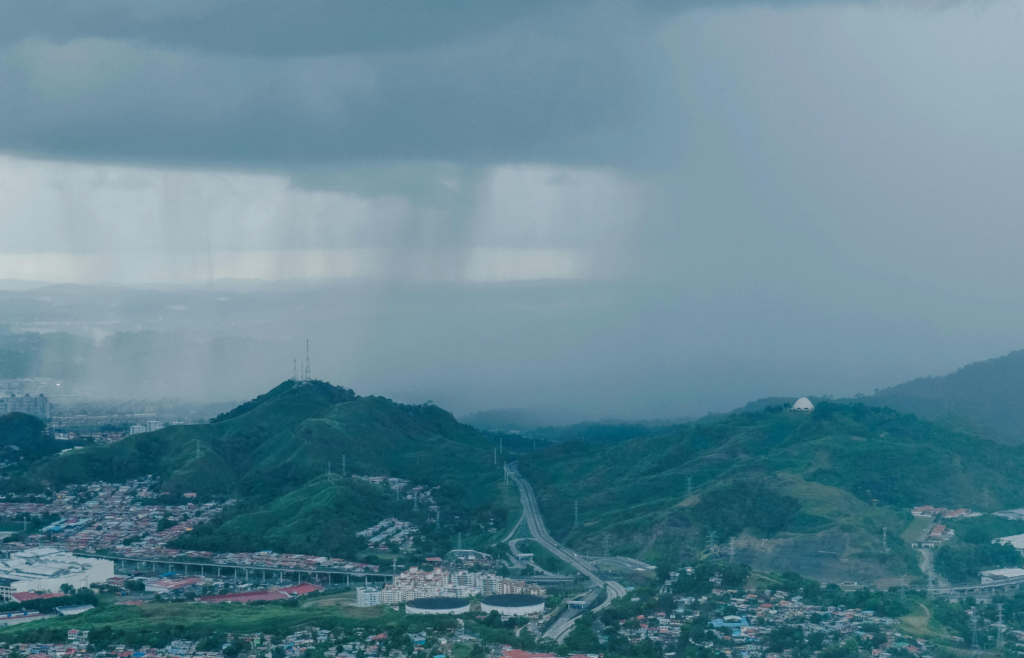 Rainfall over Hills around City