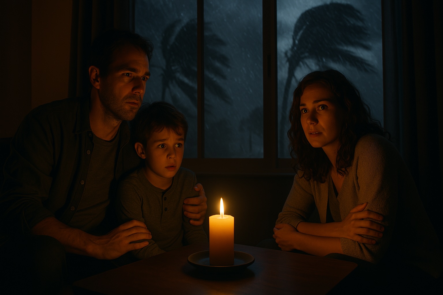 Family during a hurricane, AI