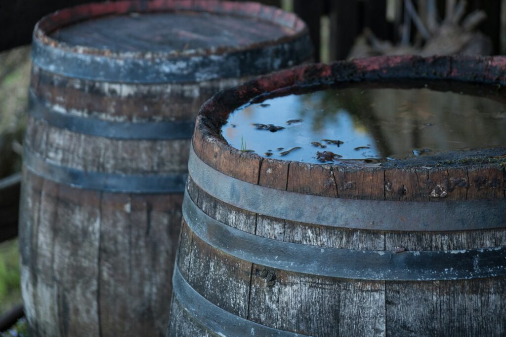 water barrels outside