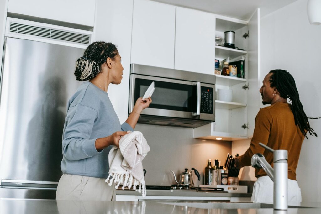couple having a talk in the kitchen